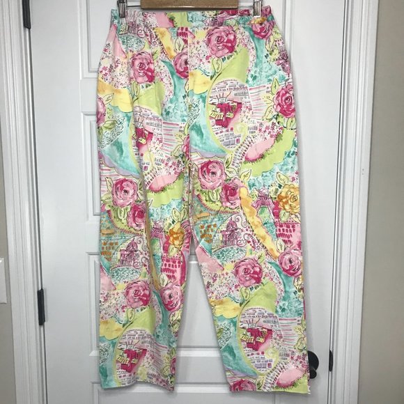 Vintage Susan Graver Womens Multicolor Floral Cafe Capri Pants Medium Cotton - Picture 3 of 12